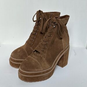 NEW Steve Madden Ember Brown Suede Lace Up Chunky Platform Boot Combat Lug
